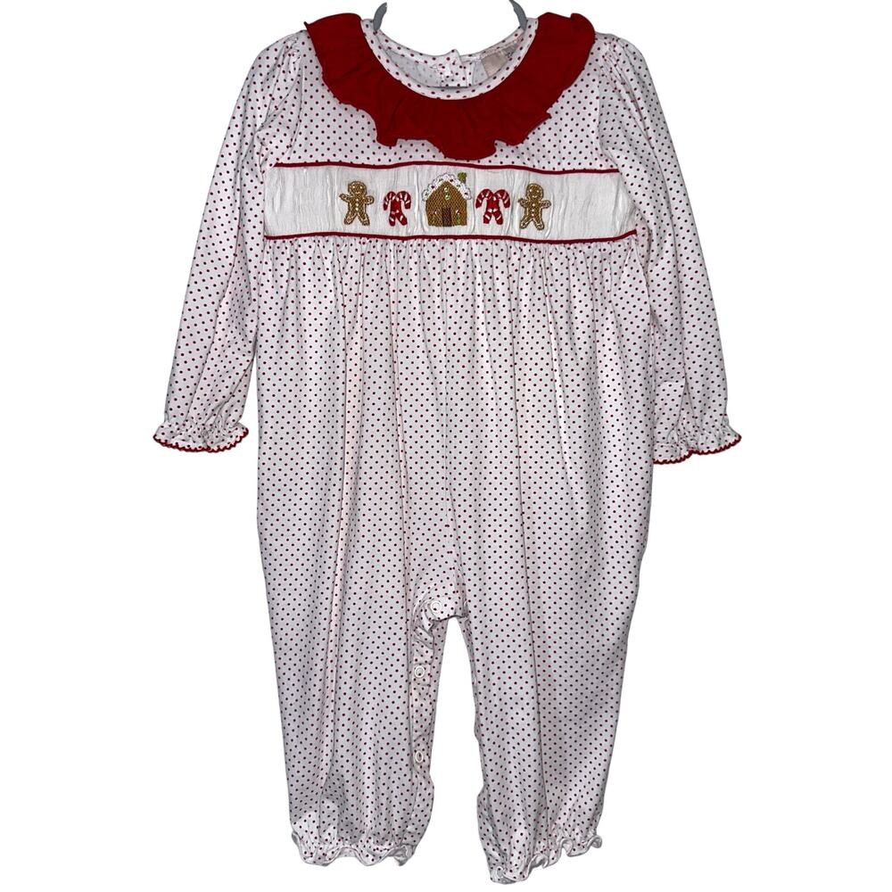 Smockingbird Toddler Smocked Polka Dot Christmas One Piece Jumpsuit Size 2